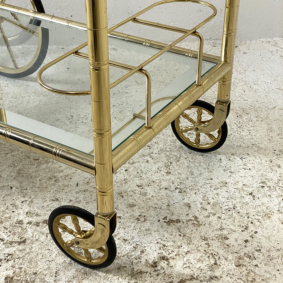 Rolling table in gilded metal imitation vintage bamboo 70's