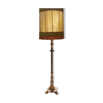 art deco floor lamp golden wood original lampshade