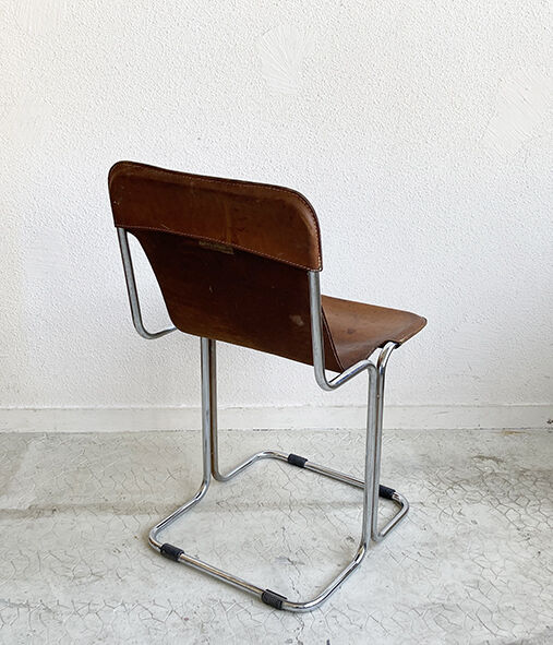 Chair 1960 leather and vintage metal