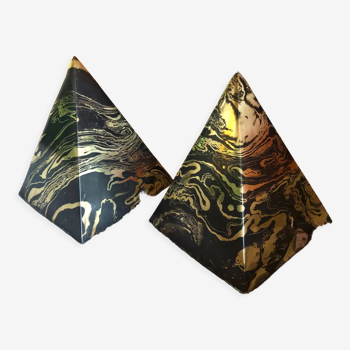 Marbled pyramids art deco bookends
