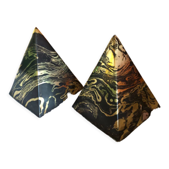 Marbled pyramids art deco bookends