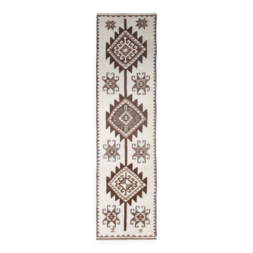 Tapis de couloir Kilim beige et marron 3x12, tapis turc délavé, 95x373 cm