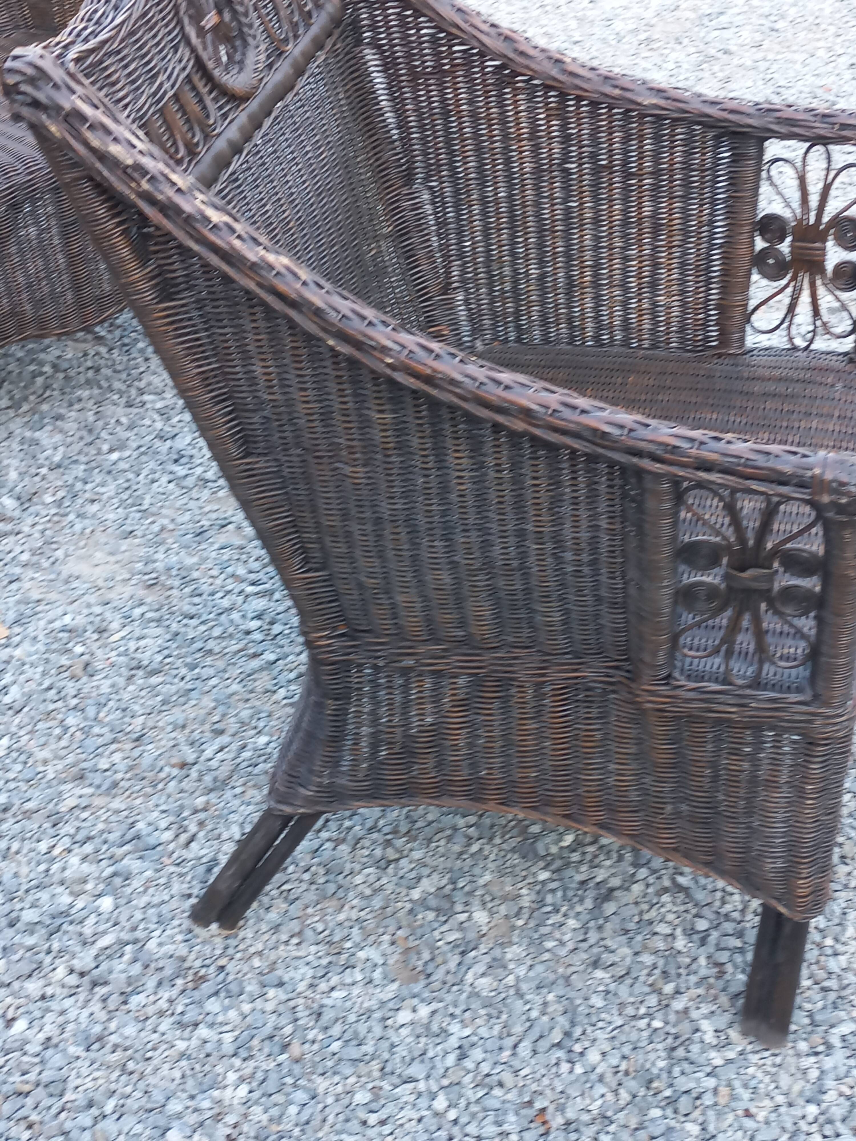 Set de 3 fauteuils en rotin des années 70