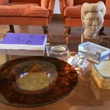 Hollywood regency brass and tortoiseshell lucite tray, Guzzini Italy 1970s
