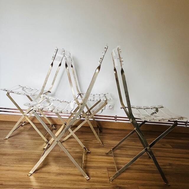 Set of 4 plexiglass folding chairs by Yonel Lebovici and Bernard Berthet 1970