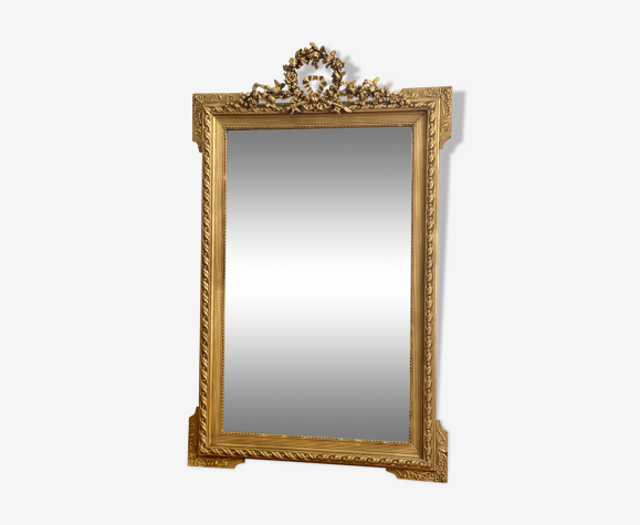 Miroir ancien louis Philippe fronton doré couronne laurier cheminée  81x130cm | Selency