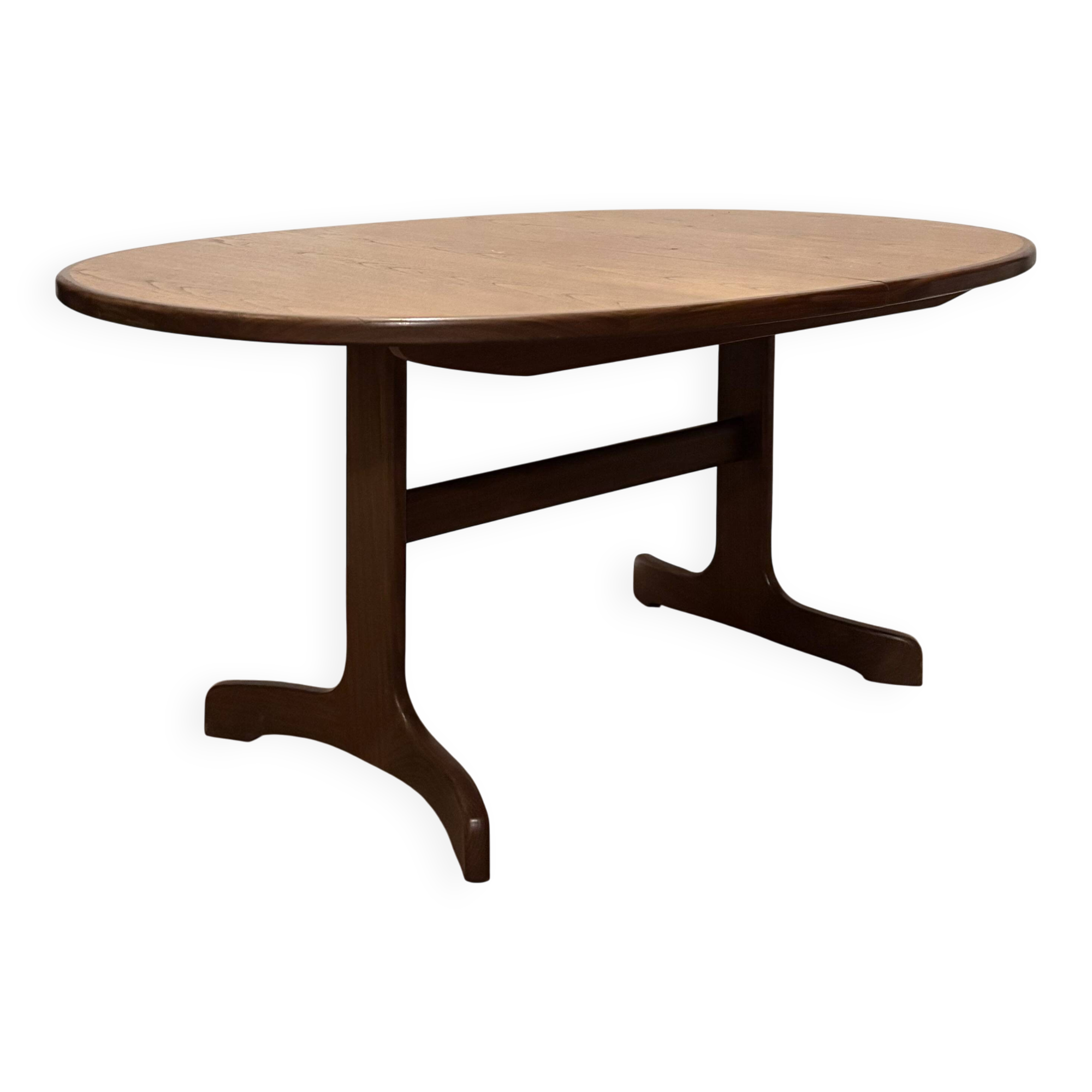 Table à manger scandinave ovale en teck avec rallonge centrale