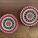 Pair of vintage rattan and straw trivets