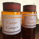 Duo of amber apothecary bottles