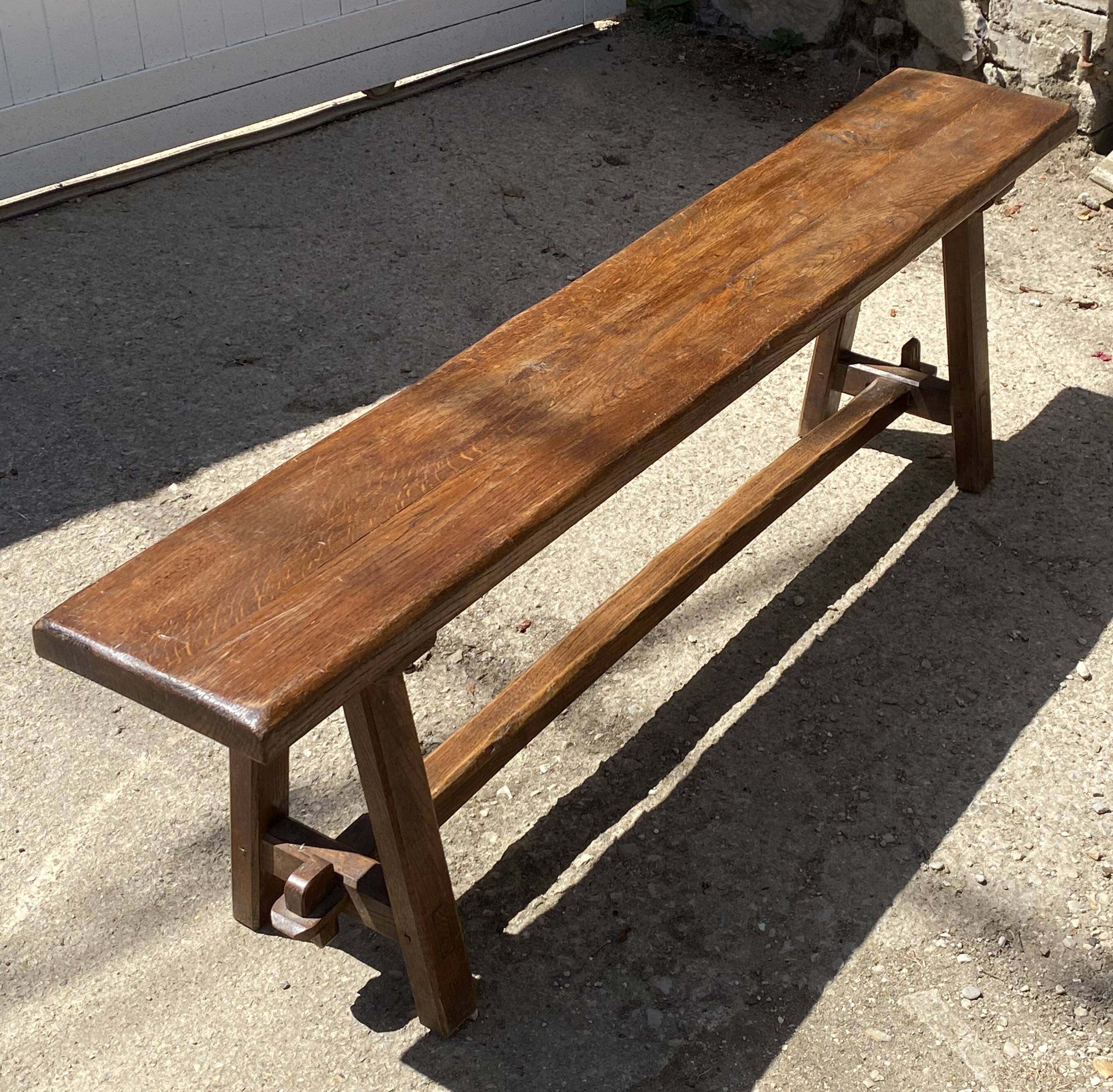 Solid oak farmhouse bench 140cm for rustic farmhouse table 1950