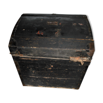 Old domed wooden trunk black and iron coated canvas - Pirate Chest Travel 48x51x36