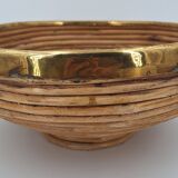 Circular rattan presentation cup rimmed with brass 1960/70 DLG Gabriella Crespi
