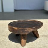 Small tripod stool low in dark brown upcycled teak