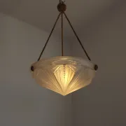 French Vintage Art Deco White Glass Abstract Platformier Ceiling LIght