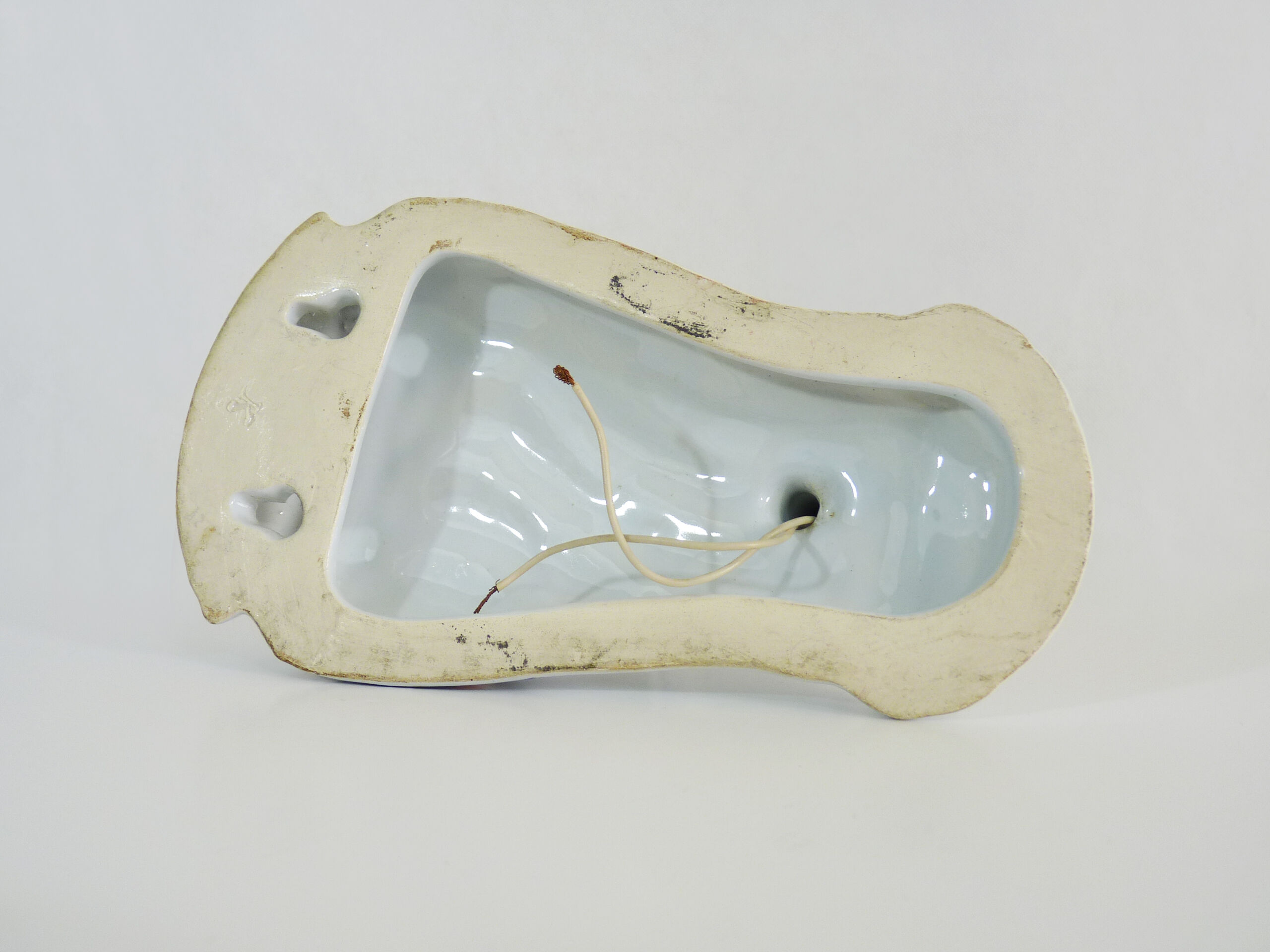 Vintage wall applique in Rouen style earthenware, glass candle