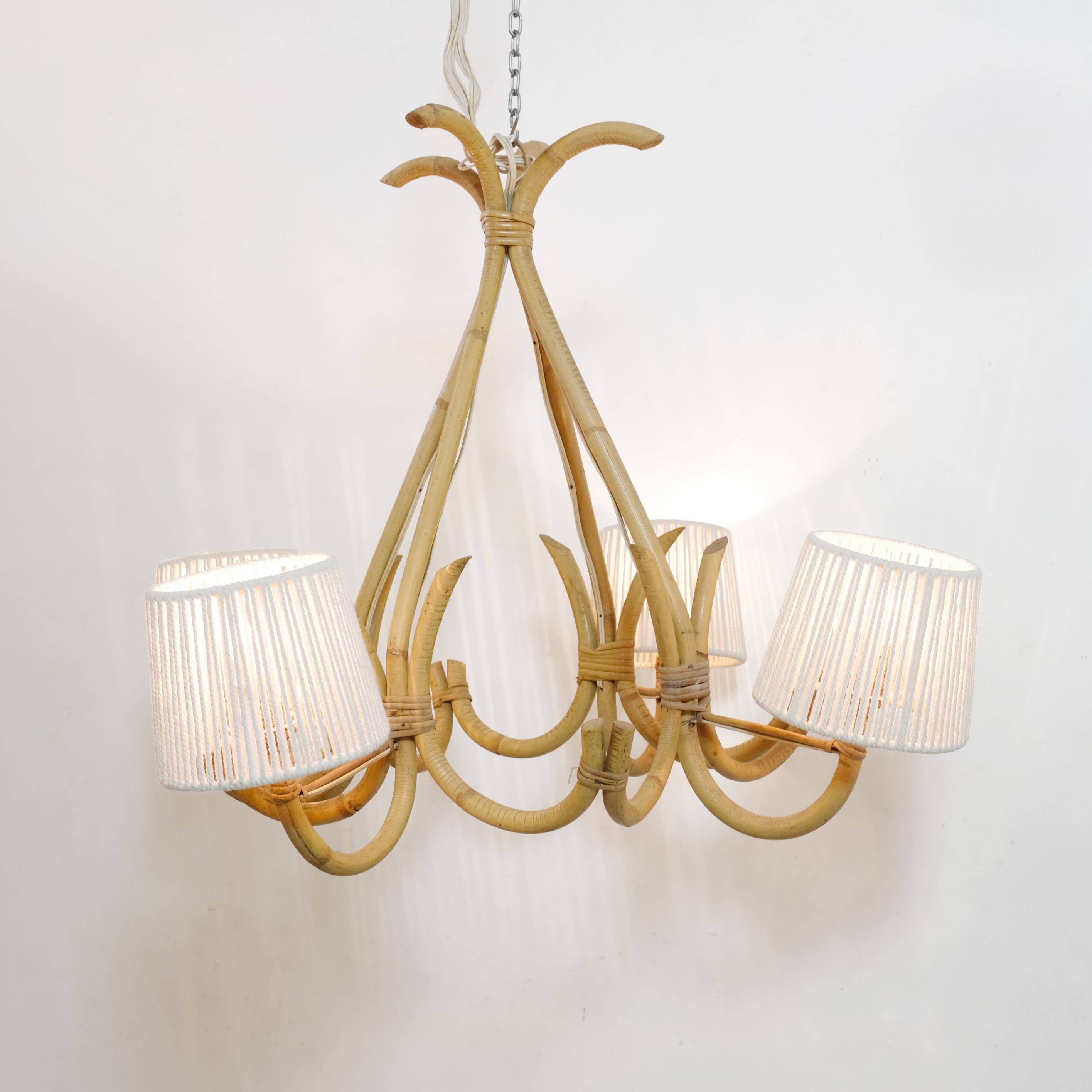 4-light rattan and rope pendant light, 1960-1970.