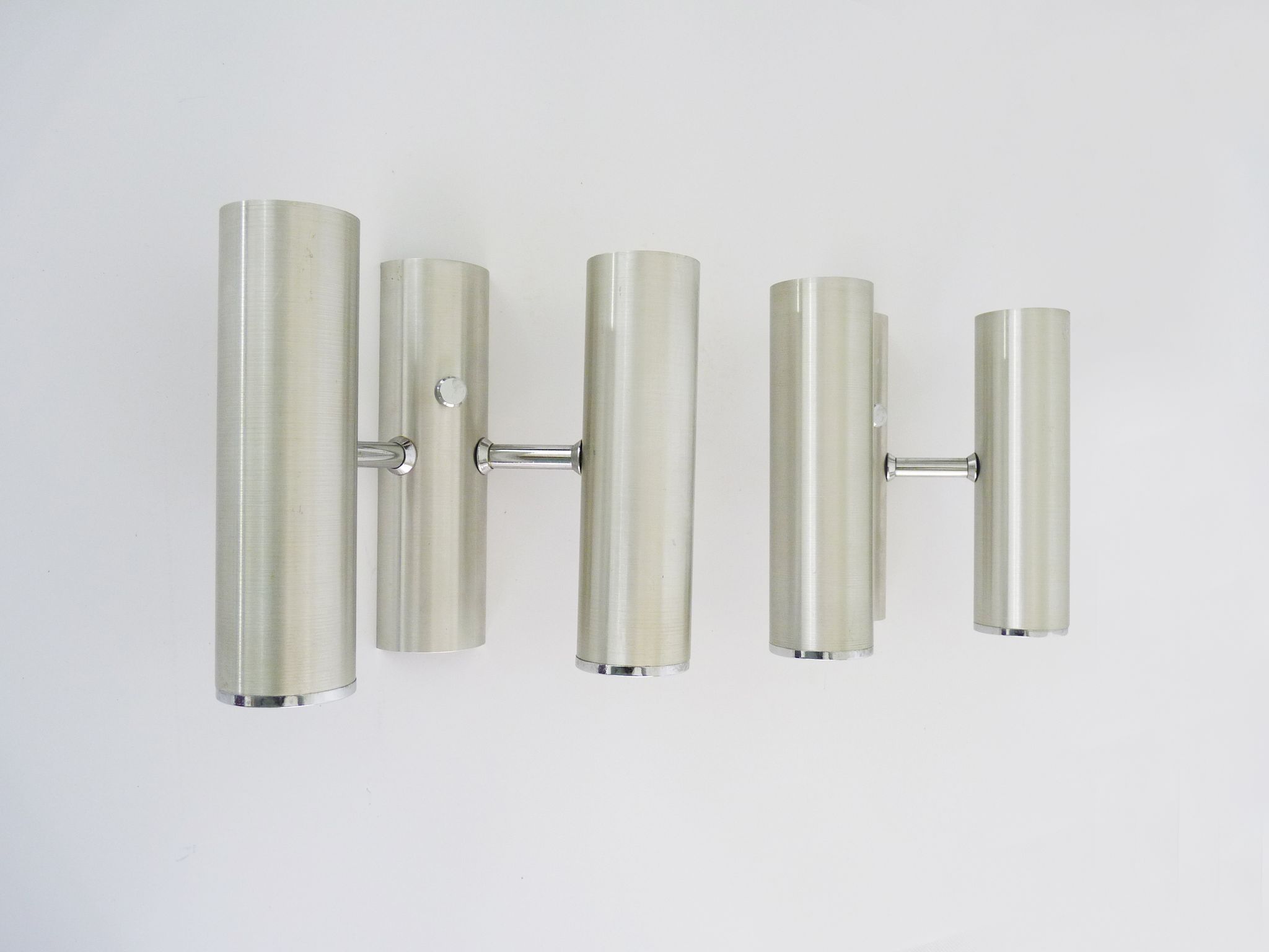 Pair of double wall lights in brushed metal, Sciolari house, Italy 1970's
