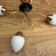 Four-light pendant lamp, brass and opaline glass, Maison Arlus, Paris, vintage 1970s