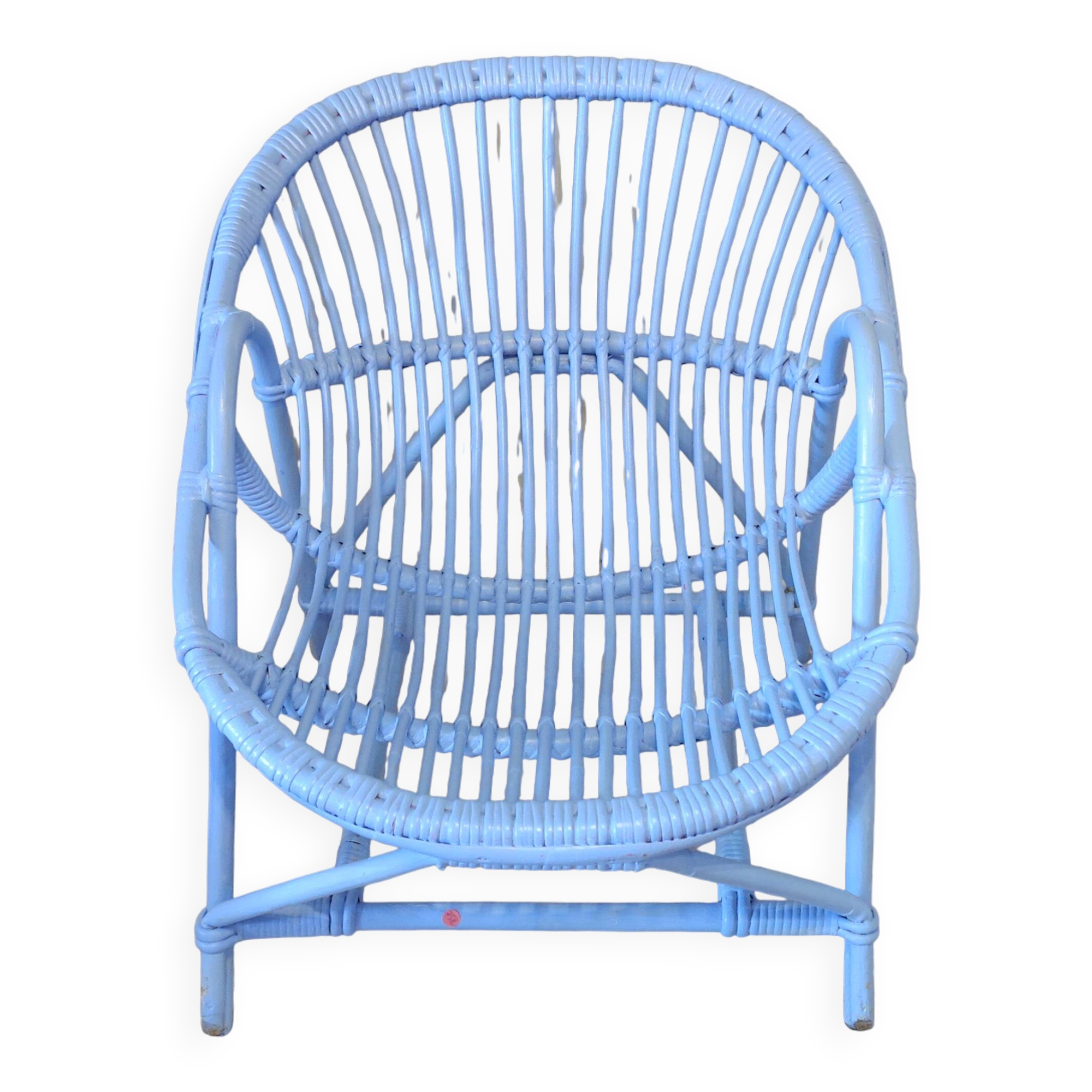 Blue painted rattan armchair