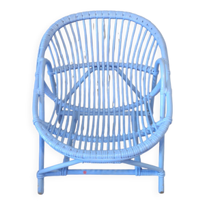 Fauteuil rotin peinture - bleue
