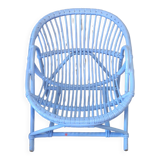 Blue painted rattan armchair