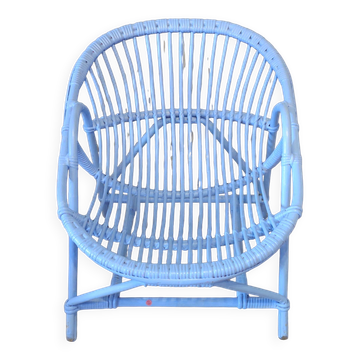 Blue painted rattan armchair