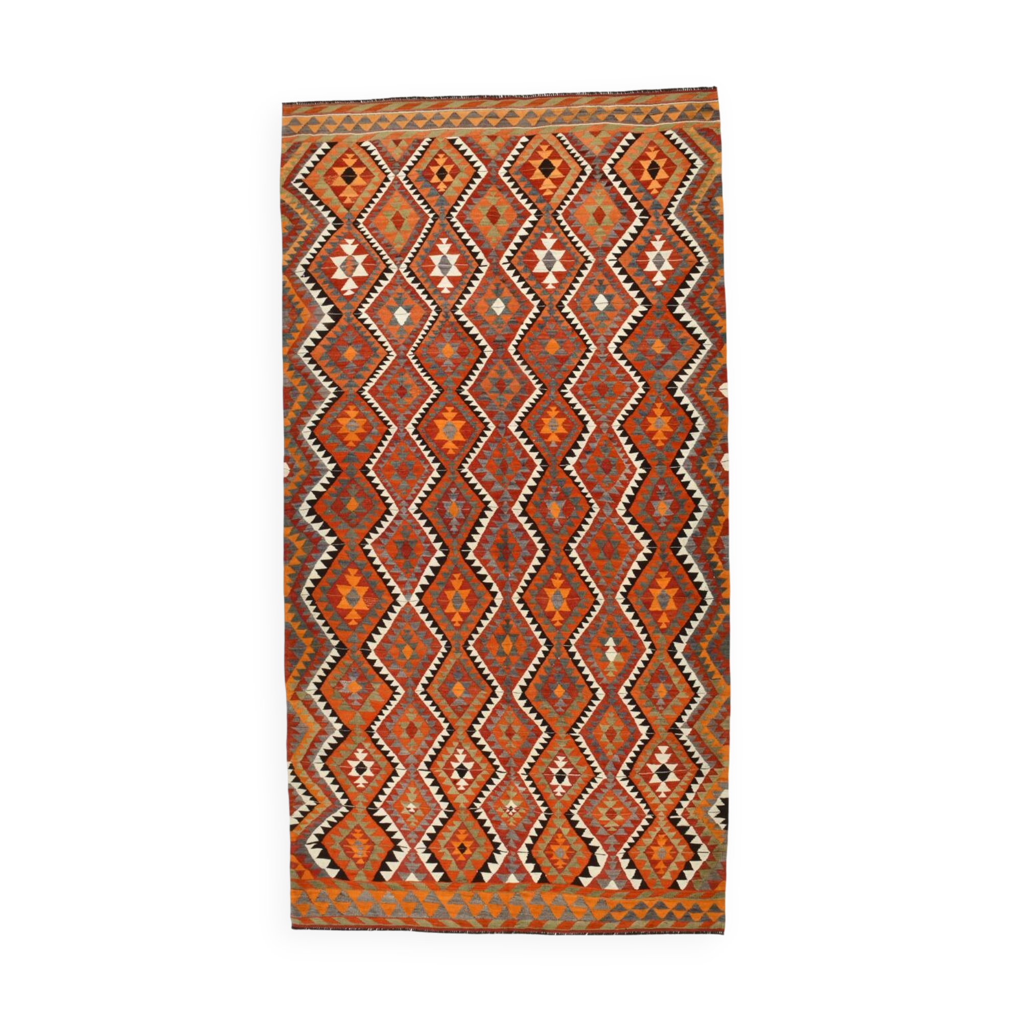 5x10 Red Green Tribal Handmade Vintage Kilim Rug, 165x315Cm