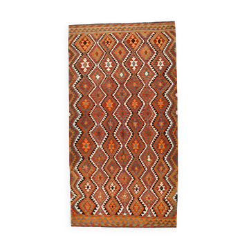 5x10 Red Green Tribal Handmade Vintage Kilim Rug, 165x315Cm