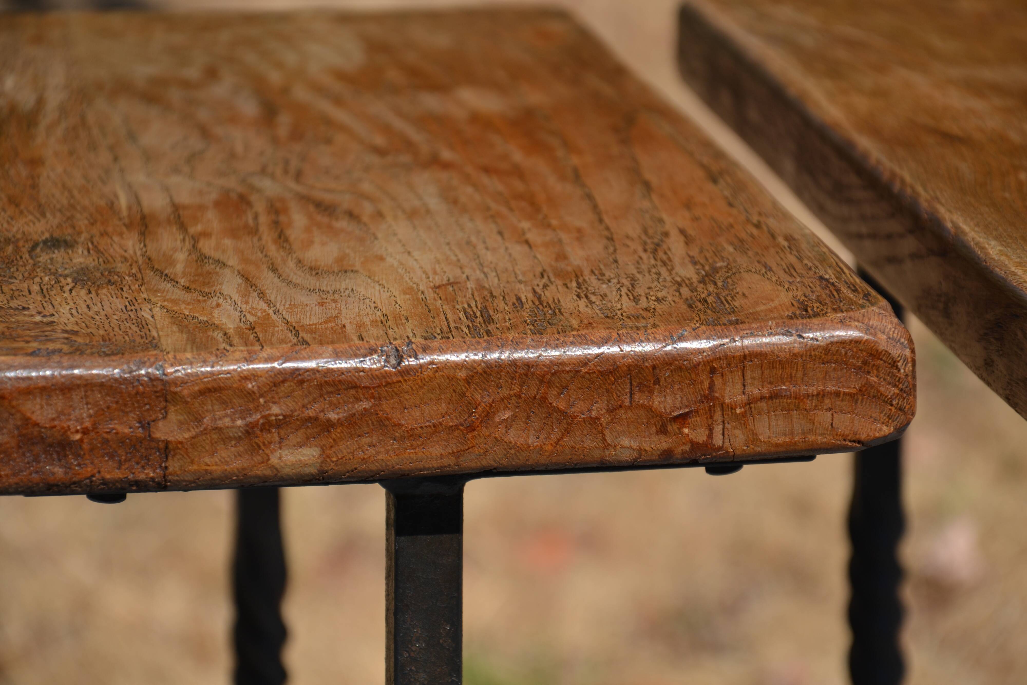 Unusual modular coffee table in oak and wrought iron.