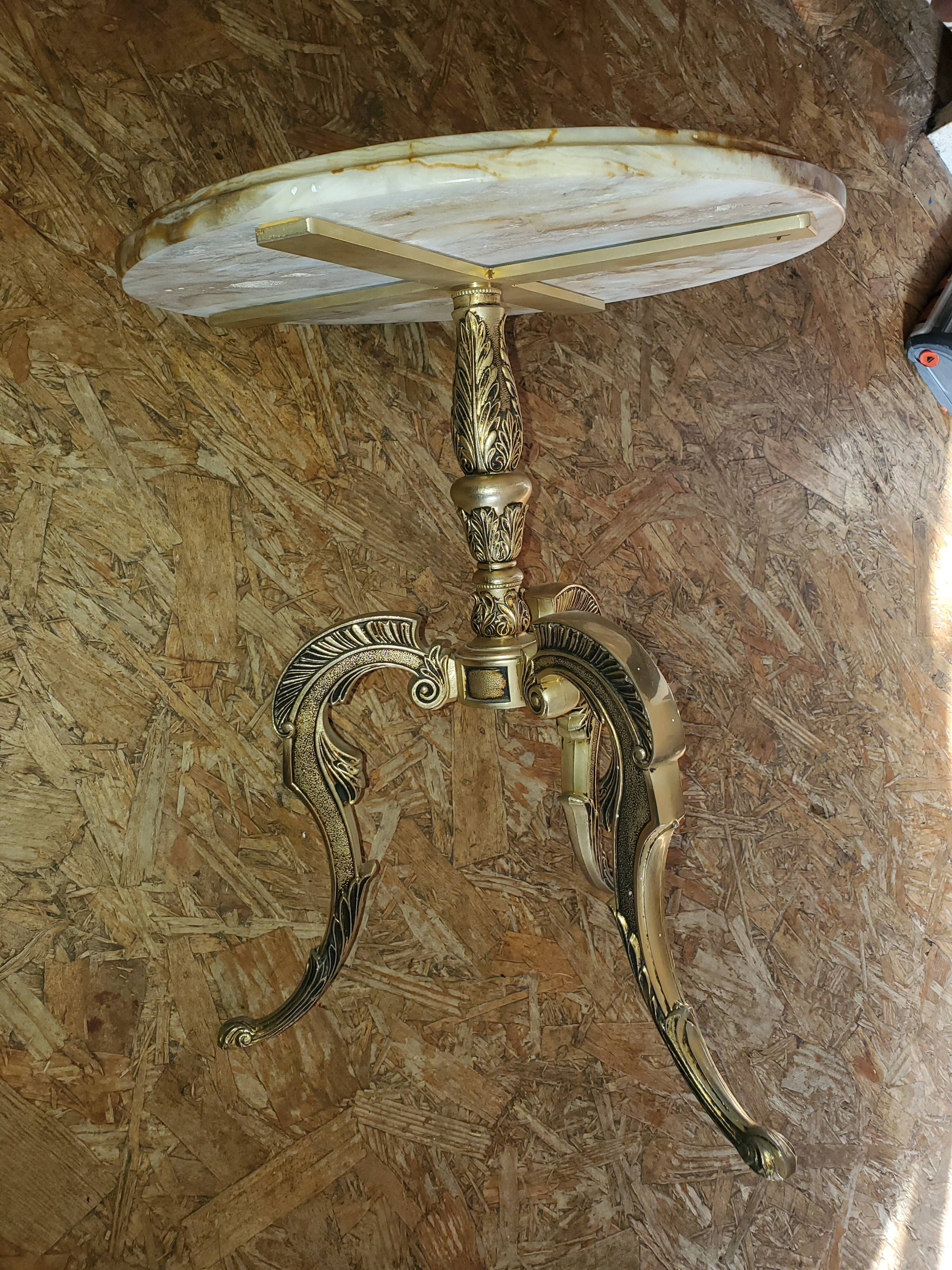 Marble and brass pedestal table