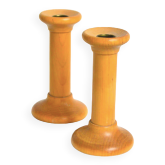 Pair of wooden candle holders