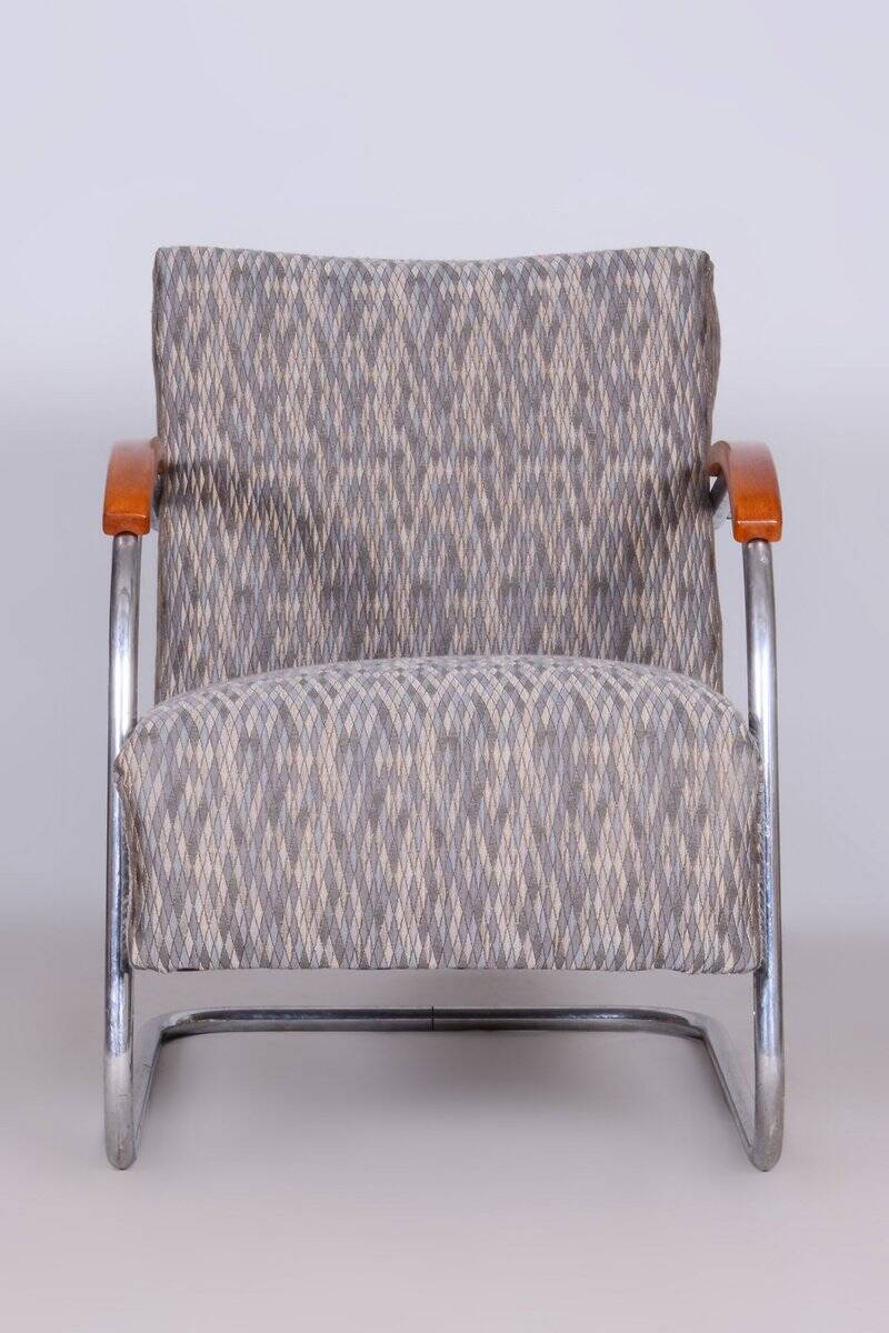 Czech Bauhaus Armchair in Chrome and Beech attributed to Mücke Melder, 1930s