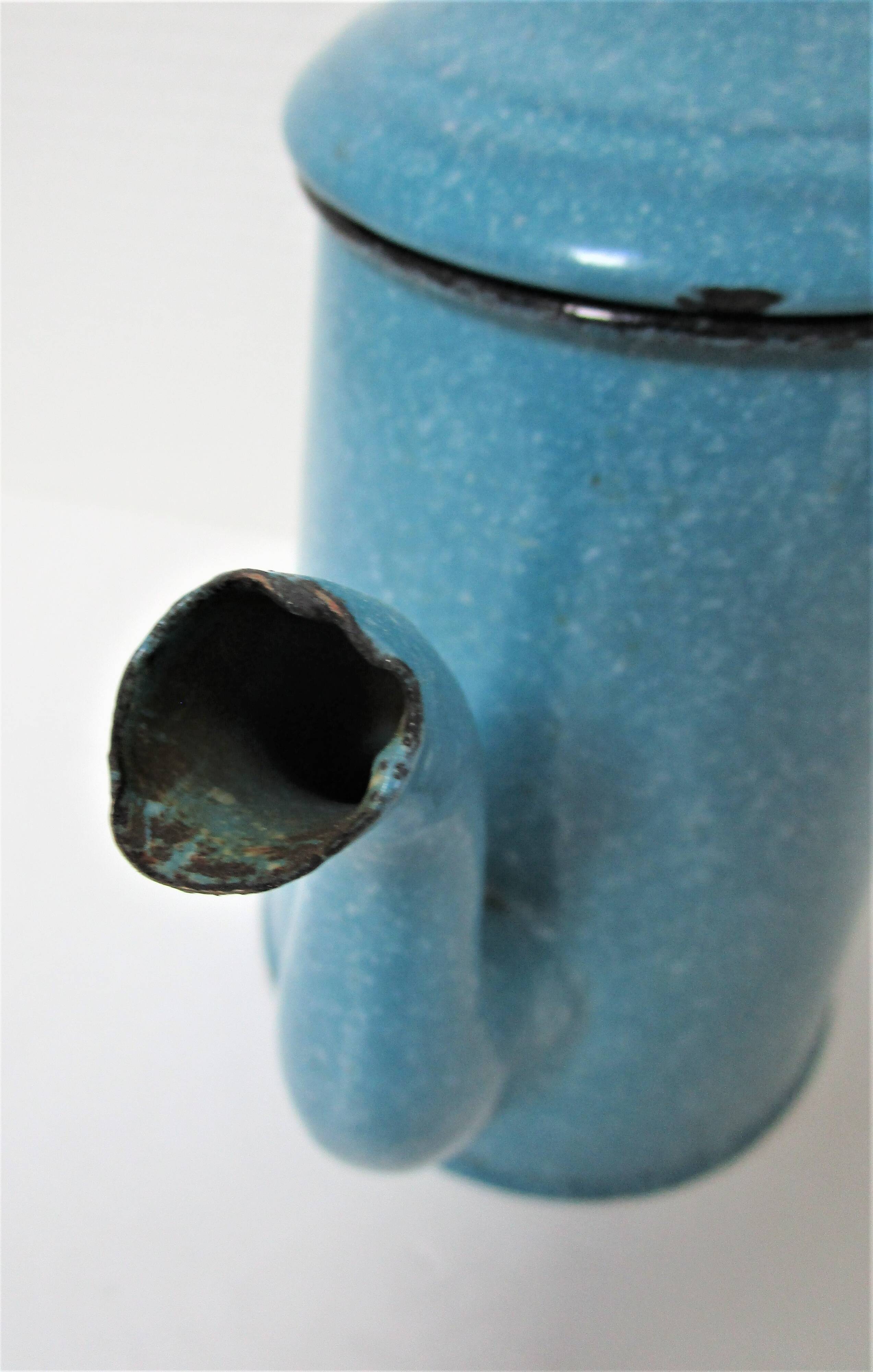 Mid-20th century speckled blue enameled sheet metal coffee maker