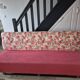 pink restaurant bench and liberty flower backrest, made by an upholsterer