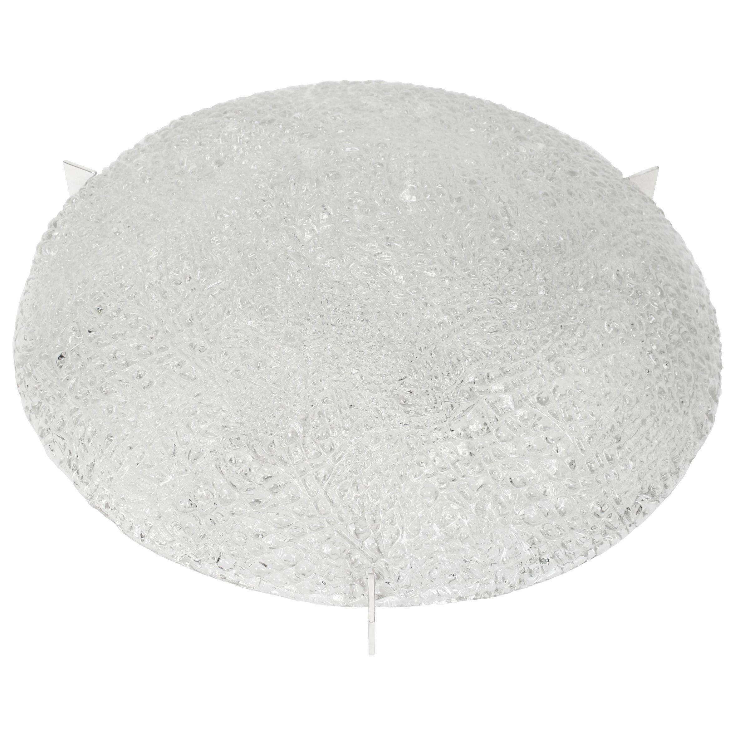 Large round frosted glass ceiling light, Kaiser, Germany, 1970s