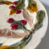 Old Barbotine plate decorated with cherries