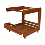 Scandinavian teak serving table with mirror tray, 70s