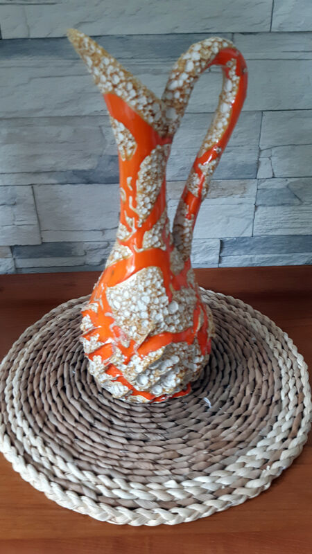 Large vase orange jug "fat lava" signed Vallauris.
