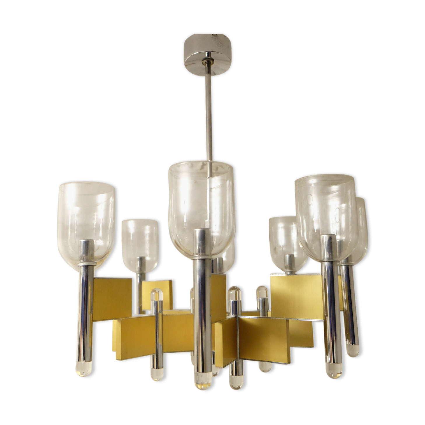 Sciolari brass and glass 8 arm chandelier, 1970s