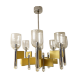 Sciolari brass and glass 8 arm chandelier, 1970s