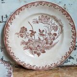 Sept assiettes à dessert terre de fer aux oiseaux f.f.Pexonne fin XIX ème