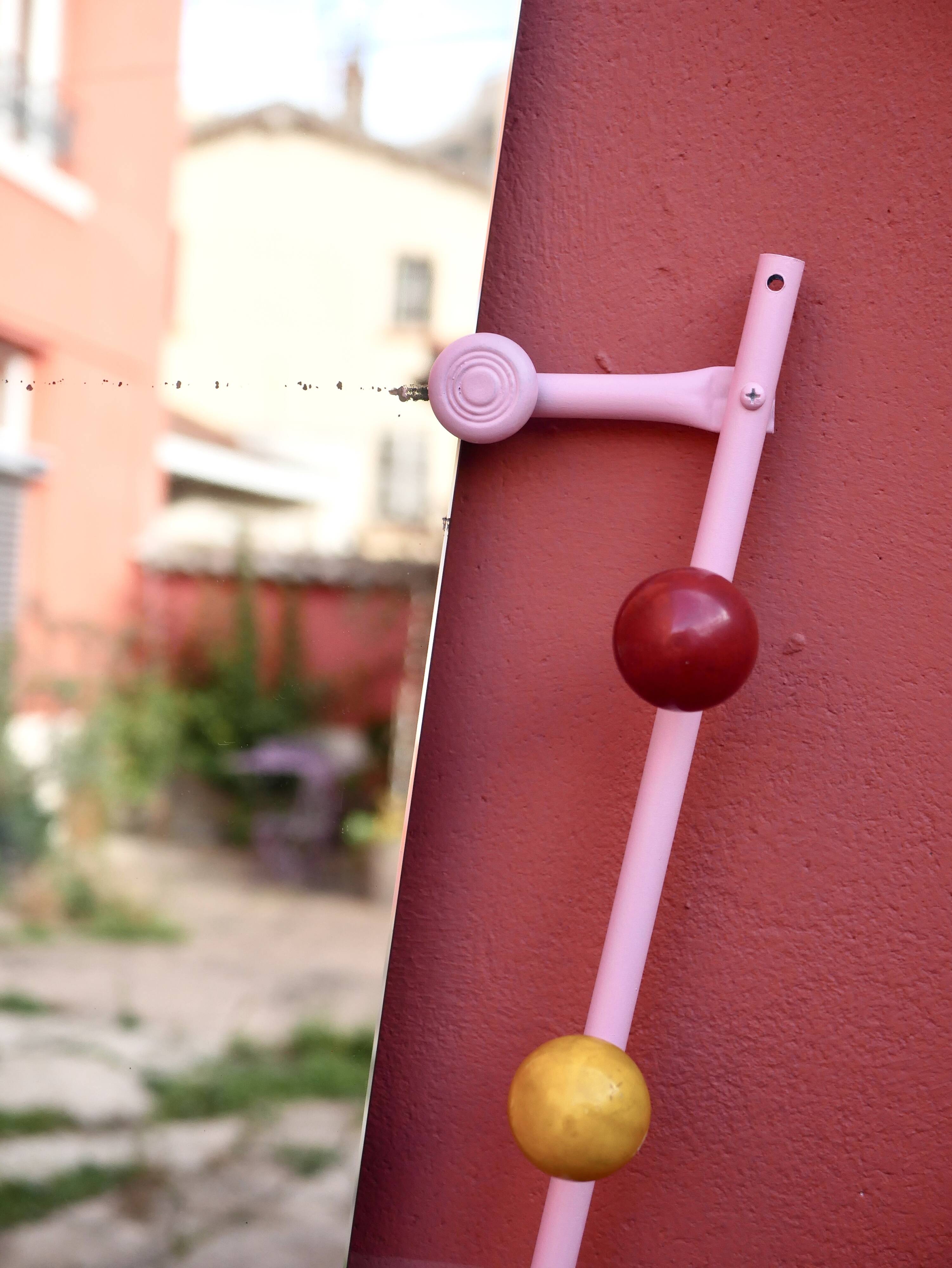 Standing coat rack with mirror, colored balls