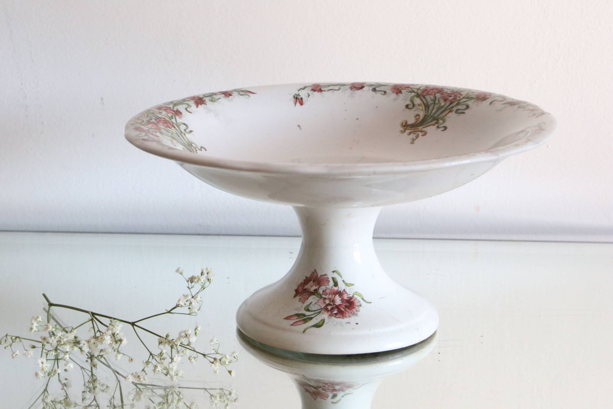 Antique dish, polychrome ironstone compote dish, “Guirlandes” model from the