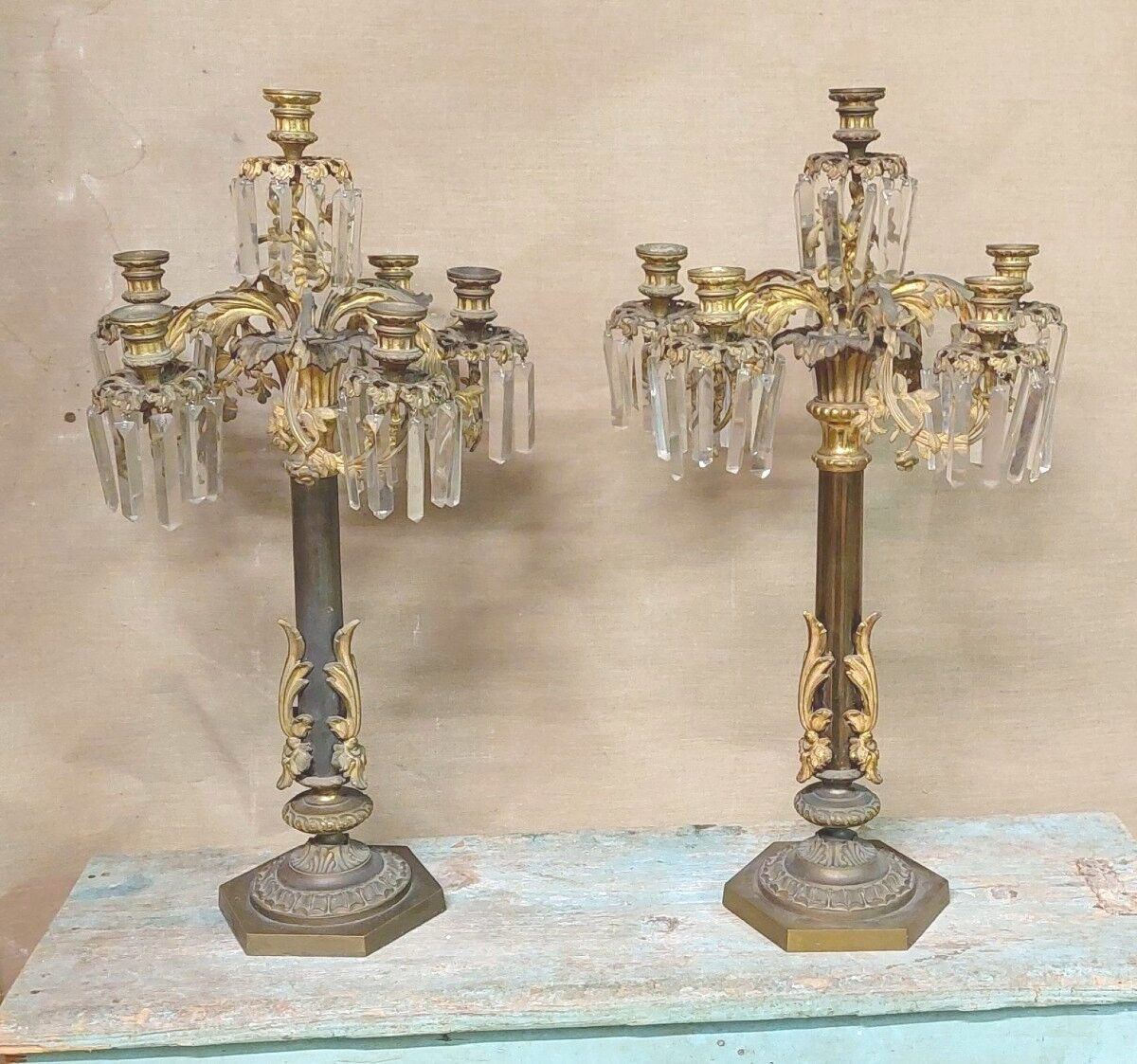 Pair of Important Large Candle Holders with Six Lights in Bronze h.73 cm