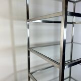 1980s stainless steel and glass bookcase shelf