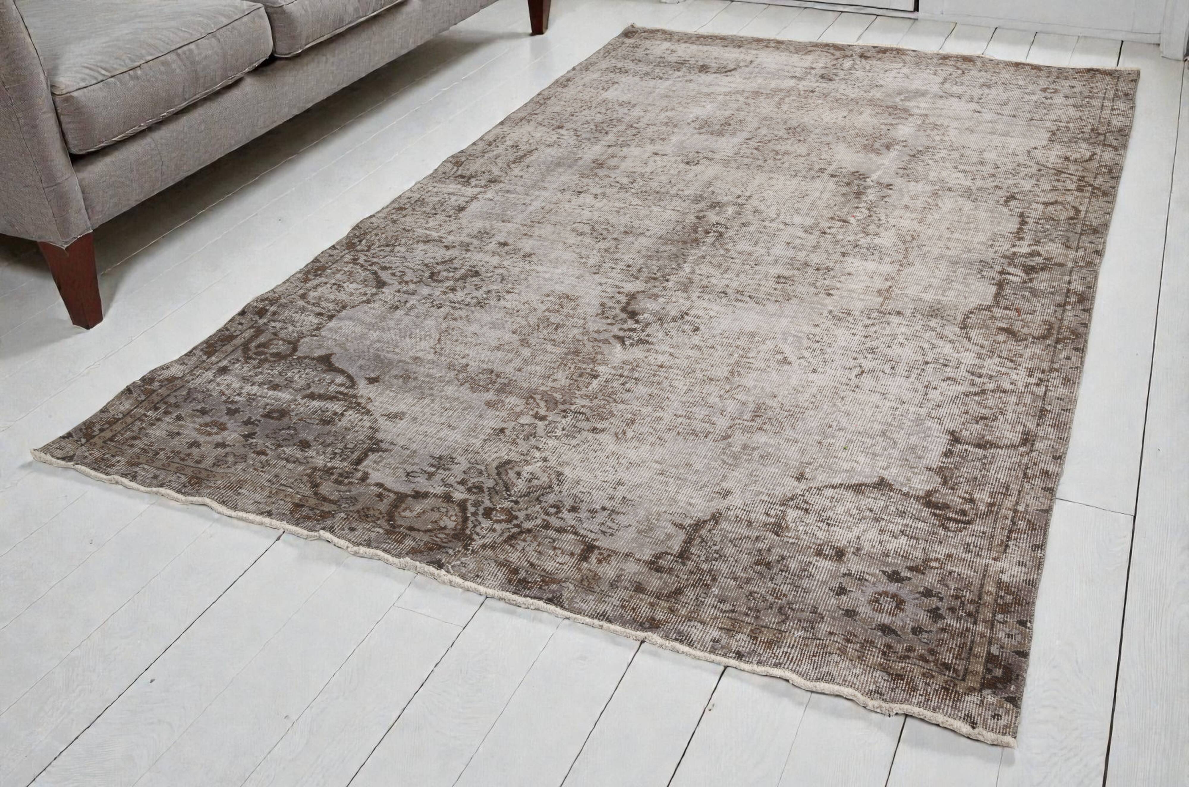 Grey Oushak Antique Wool Carpet