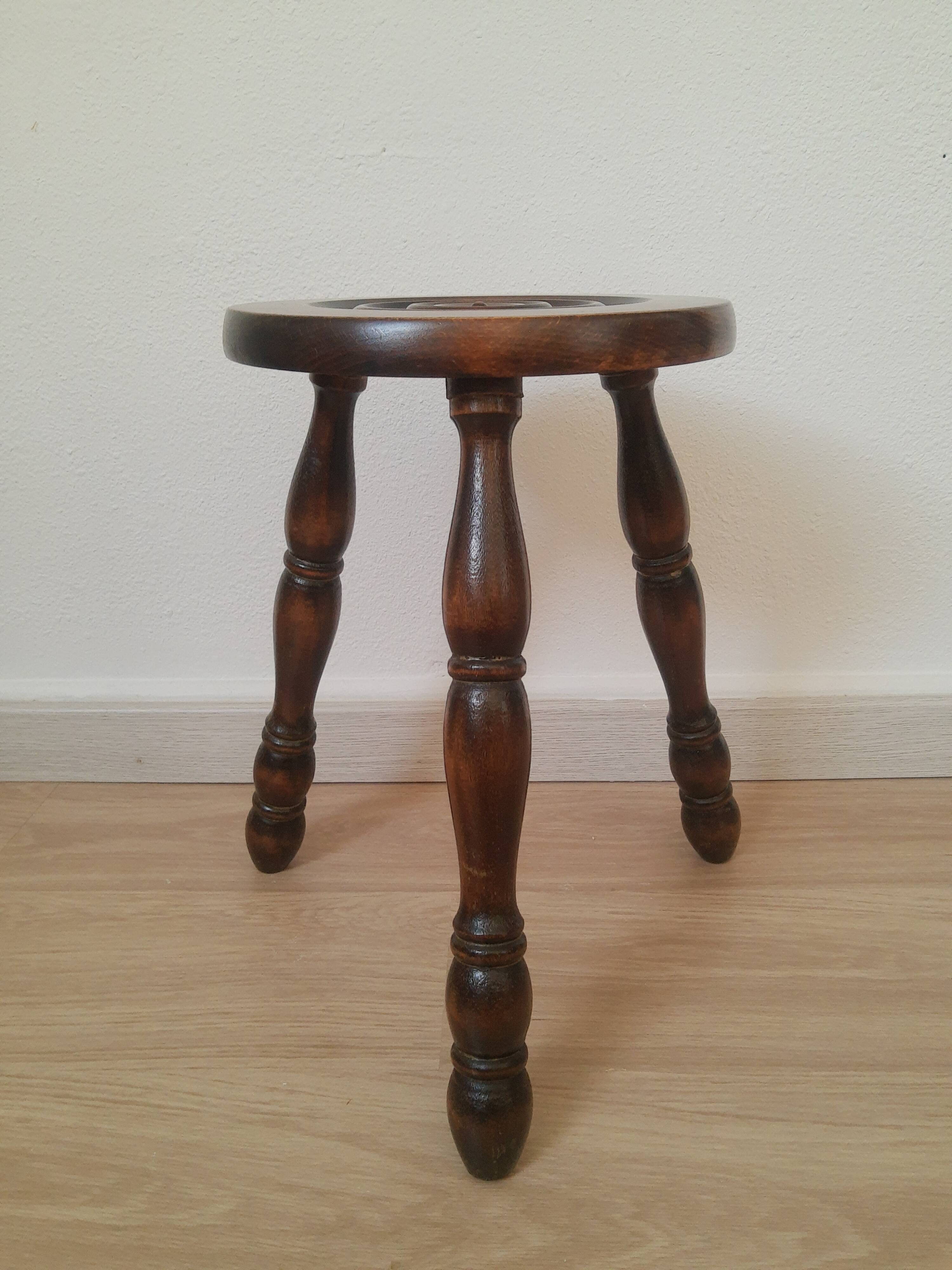 Vintage country turned wooden tripod stool