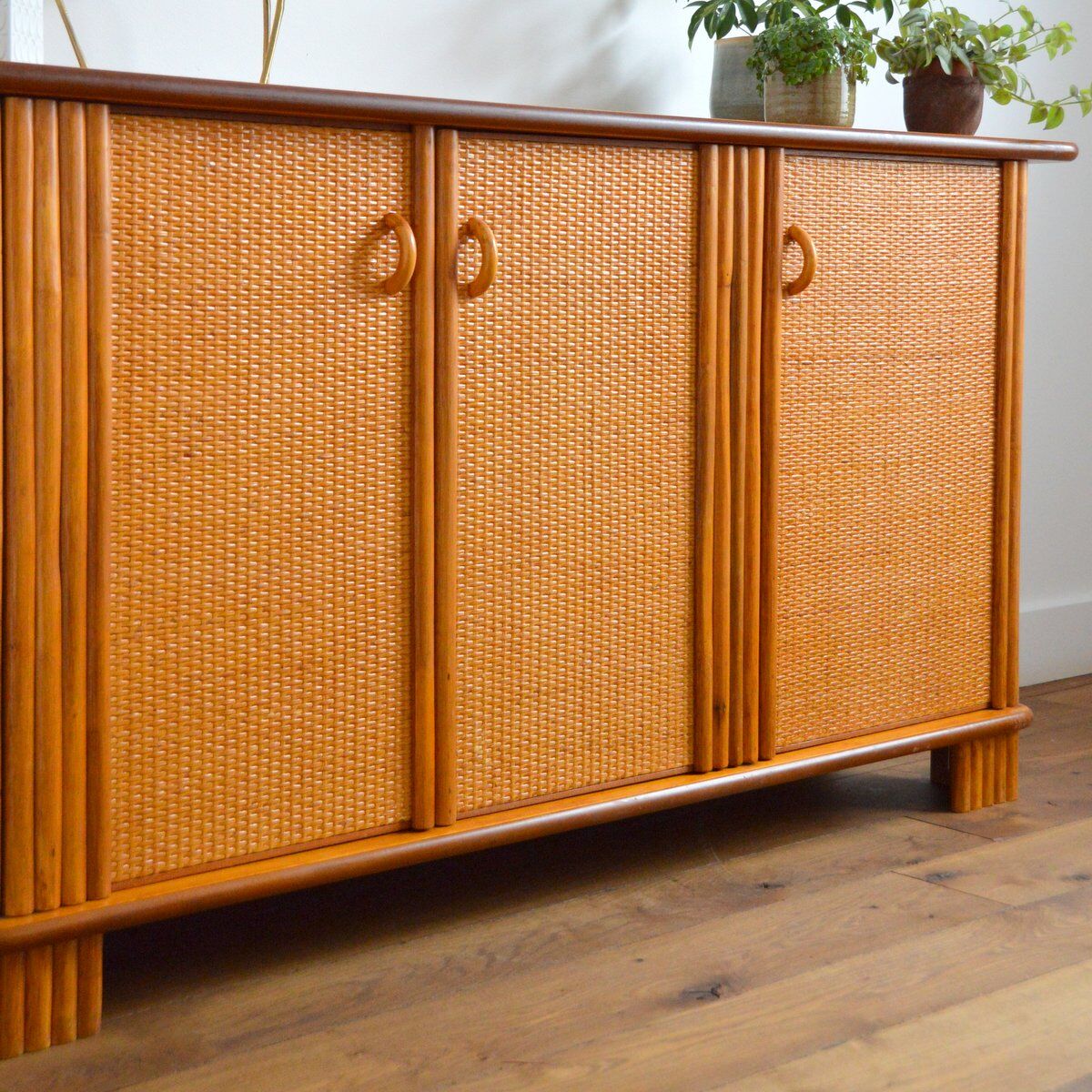 Enfilade / buffet wood and rattan vintage 1970s