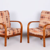 Restored ArtDeco Pair of Reclining Chairs, J. Halabala, Oak, Czechia, 1930s