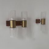 Paire d'applique vintage, laiton et verre moulé, Suède 1960